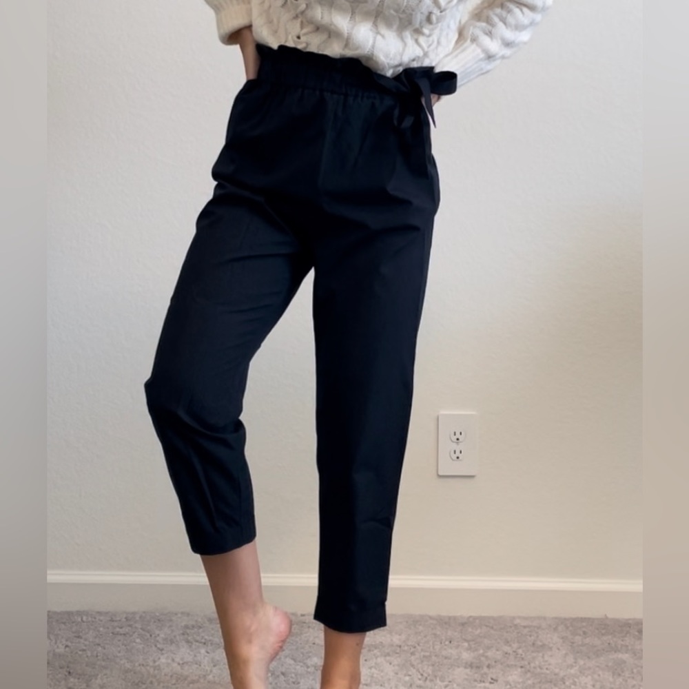 Navy Blue Zara Linen Paper Bag Pants
